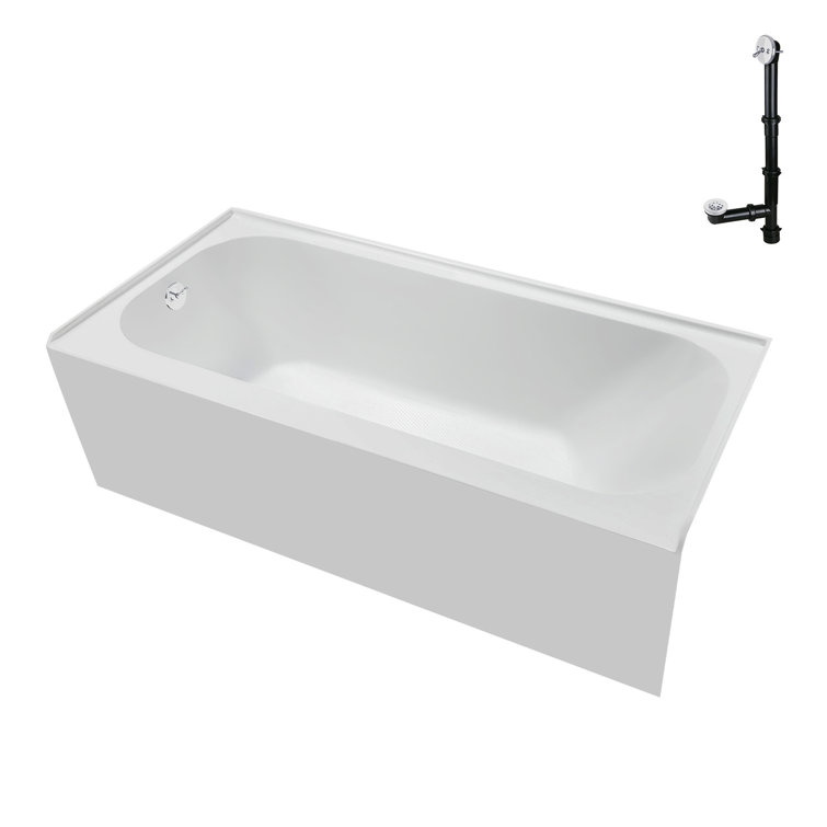 Glossy White Acrylic Rectangular Alcove Bathtub with Left-Hand Drain