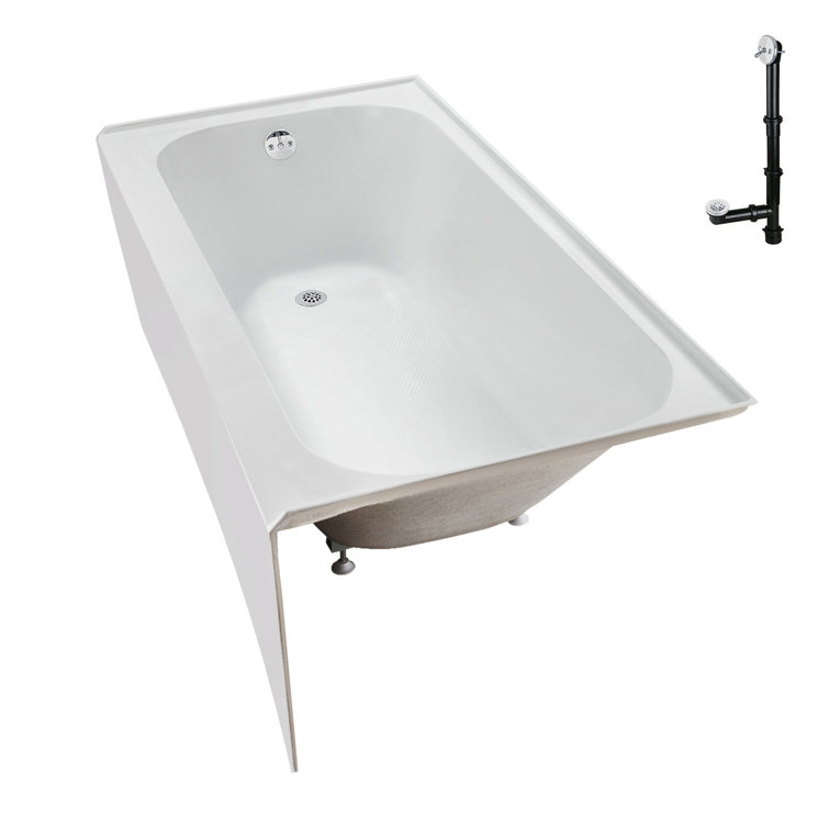 Glossy White Acrylic Rectangular Alcove Bathtub with Left-Hand Drain