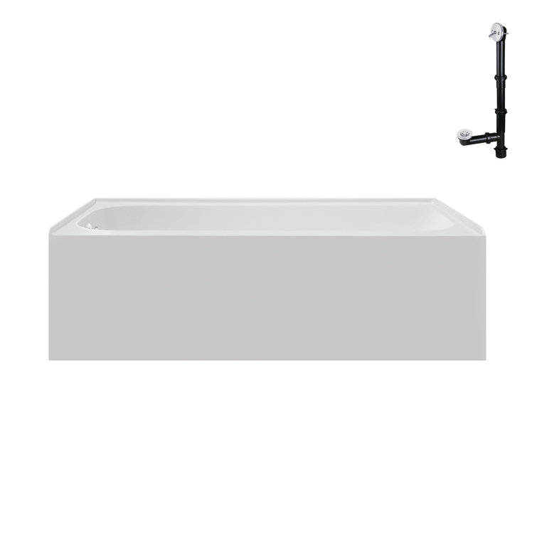 Glossy White Acrylic Rectangular Alcove Bathtub with Left-Hand Drain