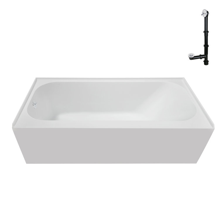 Glossy White Acrylic Rectangular Alcove Bathtub with Left-Hand Drain