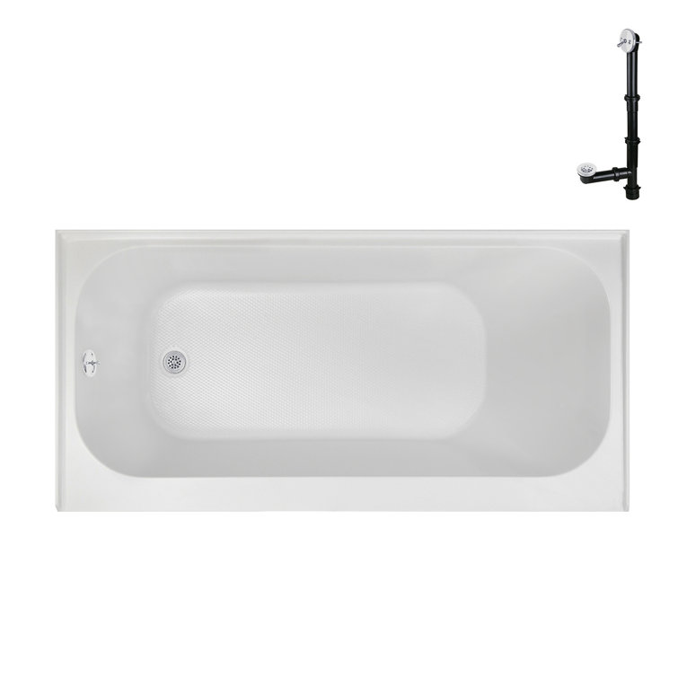 Glossy White Acrylic Rectangular Alcove Bathtub with Left-Hand Drain