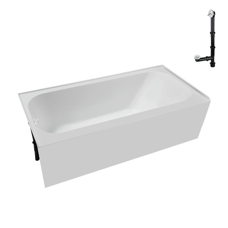 Glossy White Acrylic Rectangular Alcove Bathtub with Left-Hand Drain