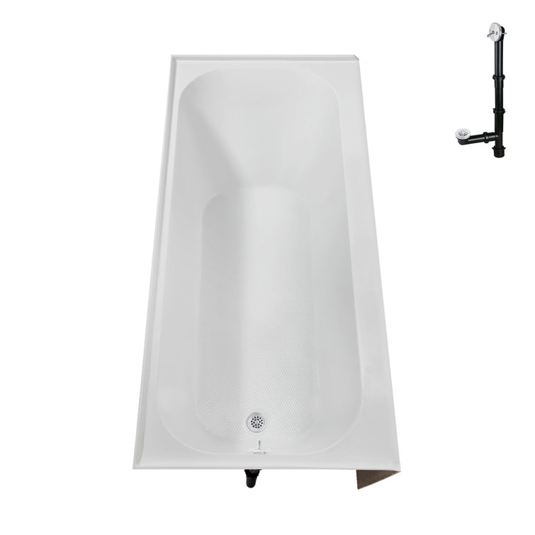 Glossy White Acrylic Rectangular Alcove Bathtub with Left-Hand Drain