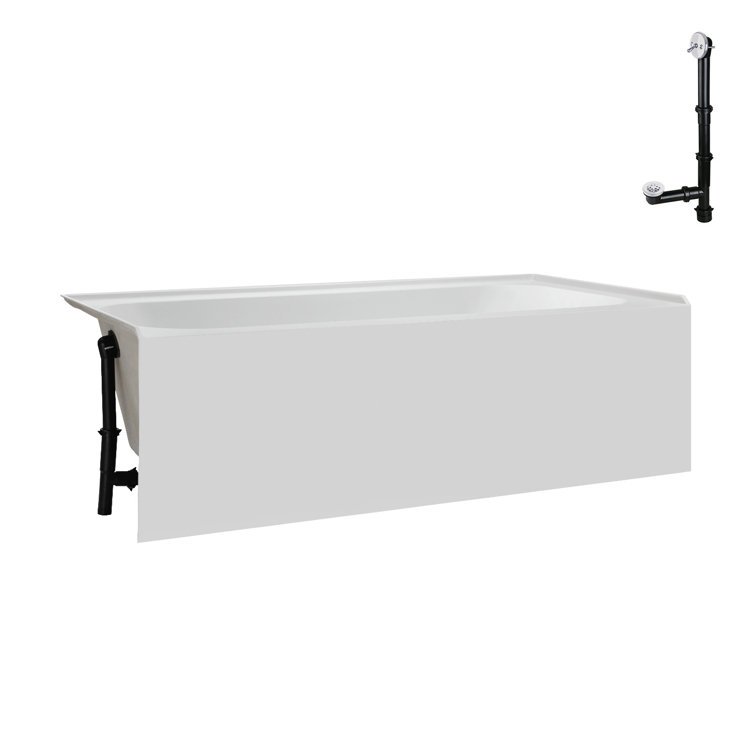 Glossy White Acrylic Rectangular Alcove Bathtub with Left-Hand Drain
