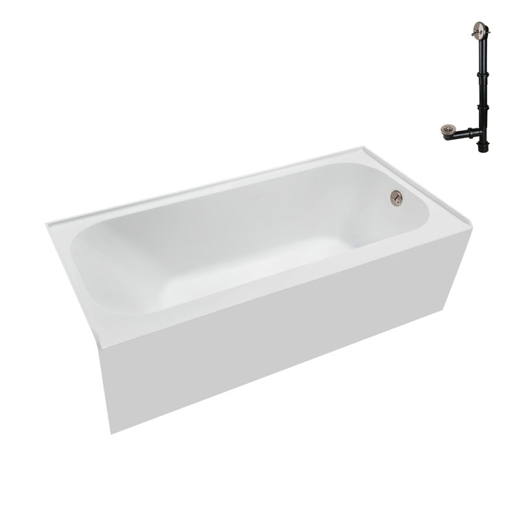 Glossy White Acrylic Right-Hand Drain Alcove Bathtub with Brushed Nickel Drain