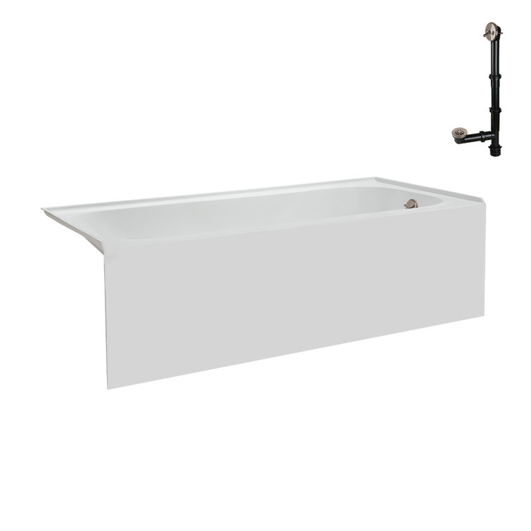 Glossy White Acrylic Right-Hand Drain Alcove Bathtub with Brushed Nickel Drain