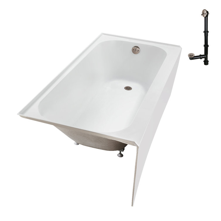 Glossy White Acrylic Right-Hand Drain Alcove Bathtub with Brushed Nickel Drain