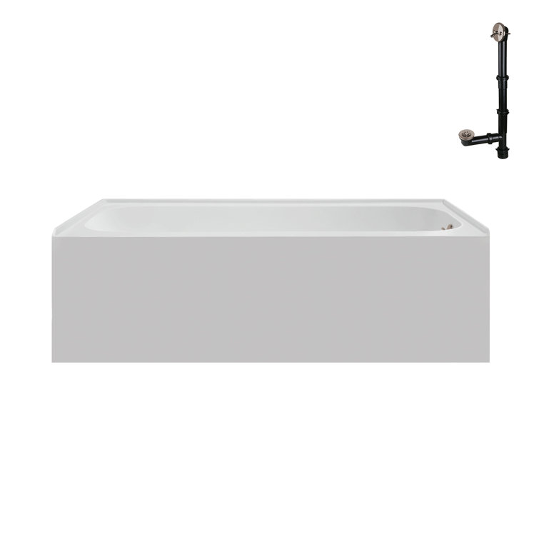 Glossy White Acrylic Right-Hand Drain Alcove Bathtub with Brushed Nickel Drain