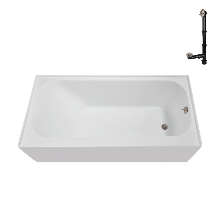 Glossy White Acrylic Right-Hand Drain Alcove Bathtub with Brushed Nickel Drain