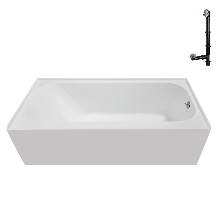 Glossy White Acrylic Right-Hand Drain Alcove Bathtub with Brushed Nickel Drain