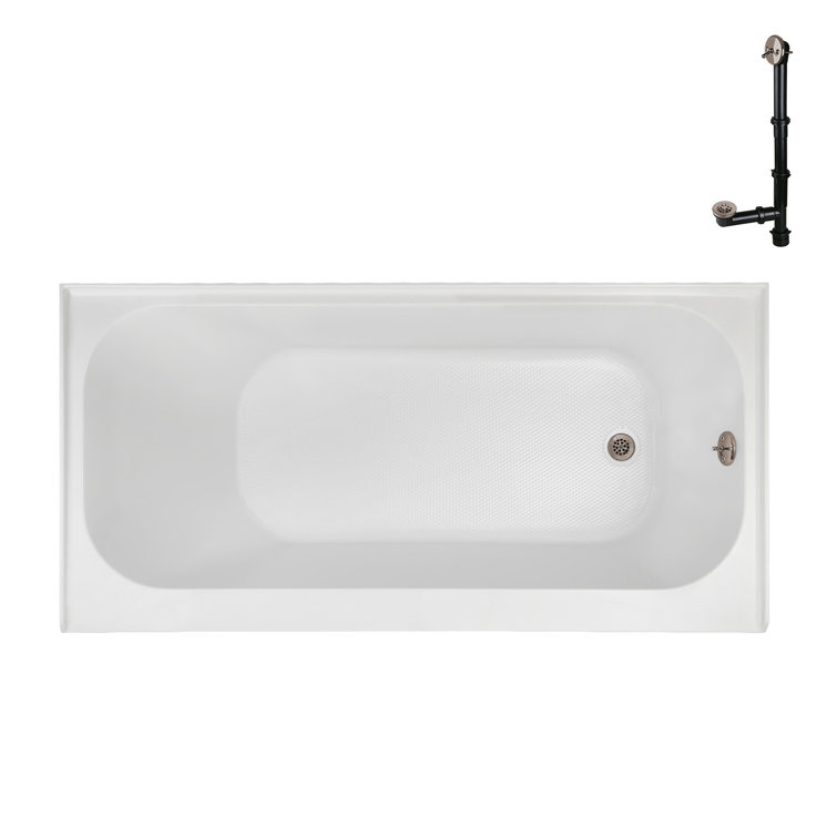 Glossy White Acrylic Right-Hand Drain Alcove Bathtub with Brushed Nickel Drain
