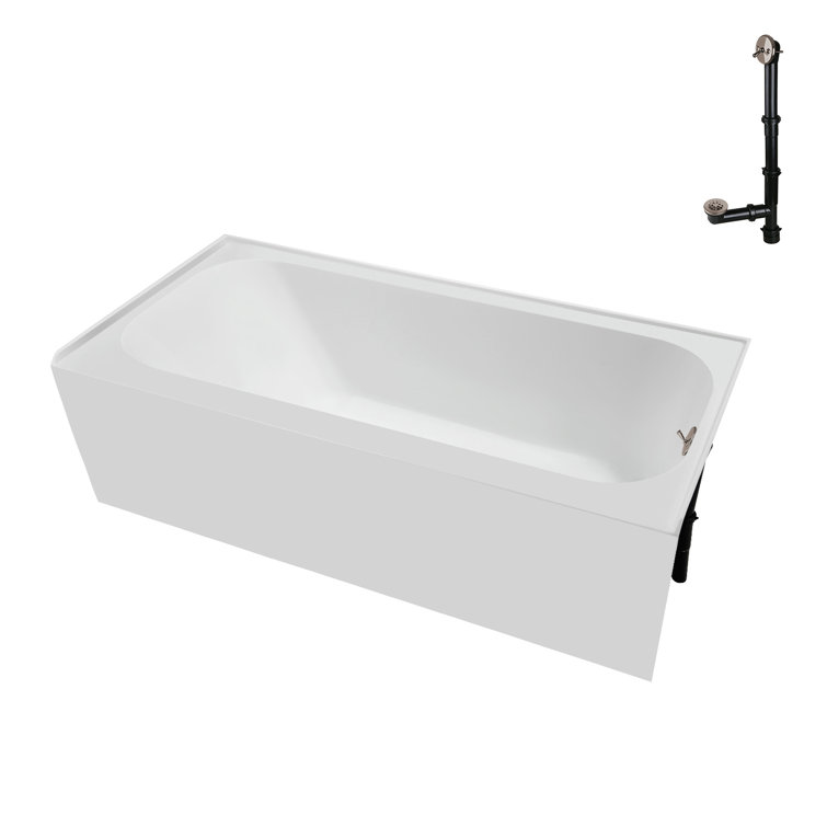 Glossy White Acrylic Right-Hand Drain Alcove Bathtub with Brushed Nickel Drain
