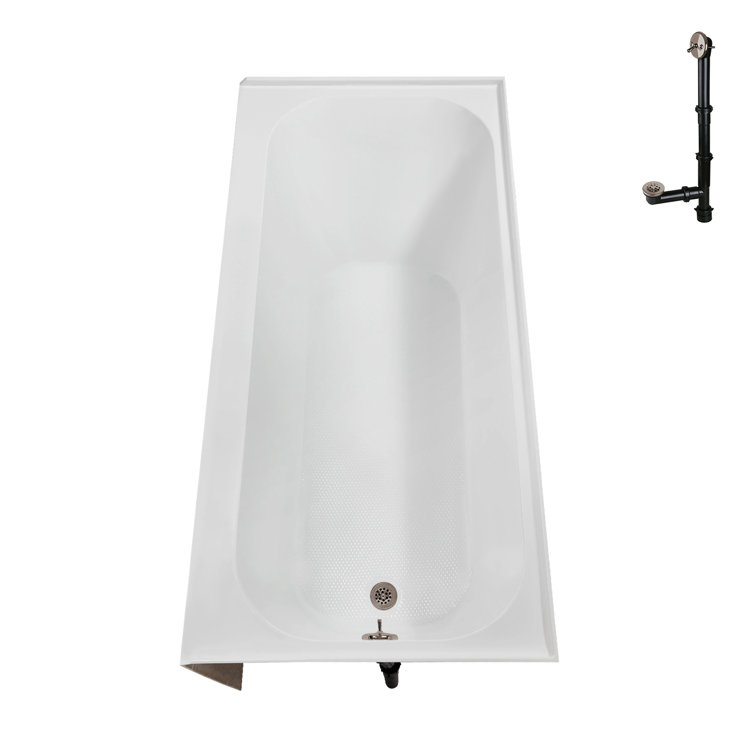 Glossy White Acrylic Right-Hand Drain Alcove Bathtub with Brushed Nickel Drain