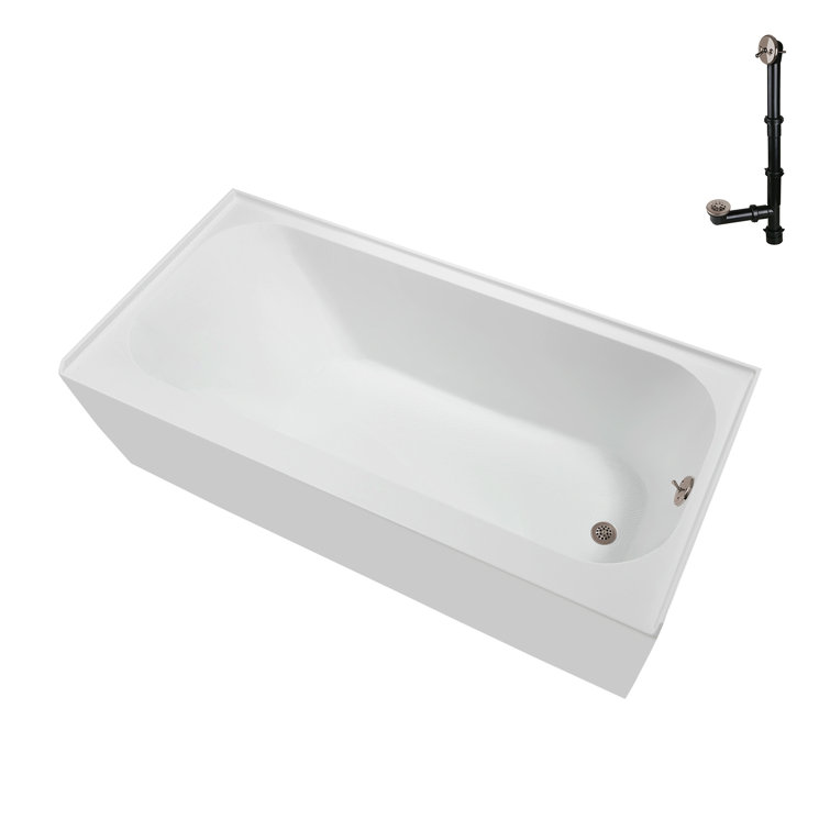 Glossy White Acrylic Right-Hand Drain Alcove Bathtub with Brushed Nickel Drain