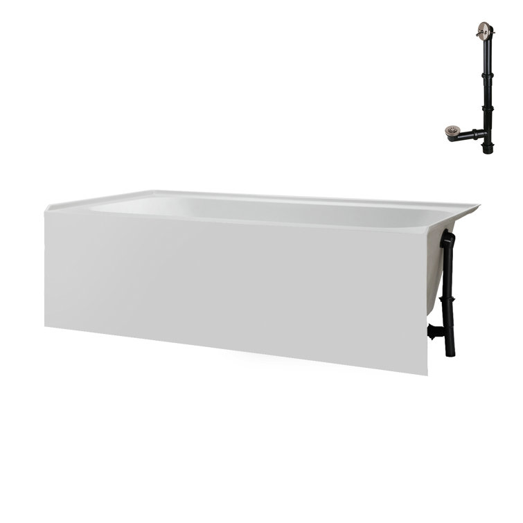 Glossy White Acrylic Right-Hand Drain Alcove Bathtub with Brushed Nickel Drain