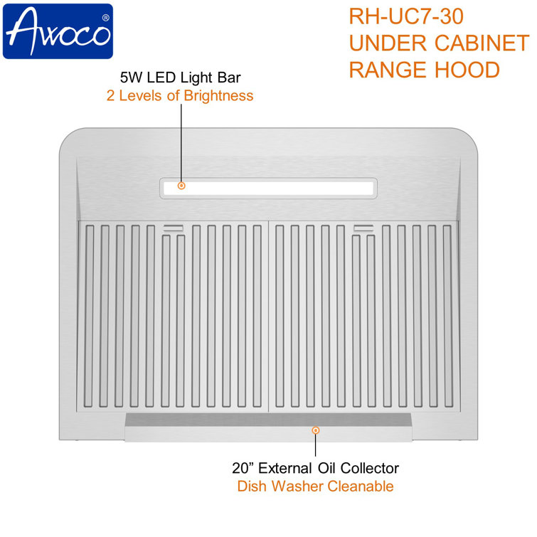 30'' Stainless Steel Under Cabinet Range Hood with Remote