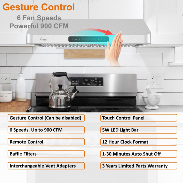 Awoco 36'' Stainless Steel Under Cabinet Range Hood with Remote Control