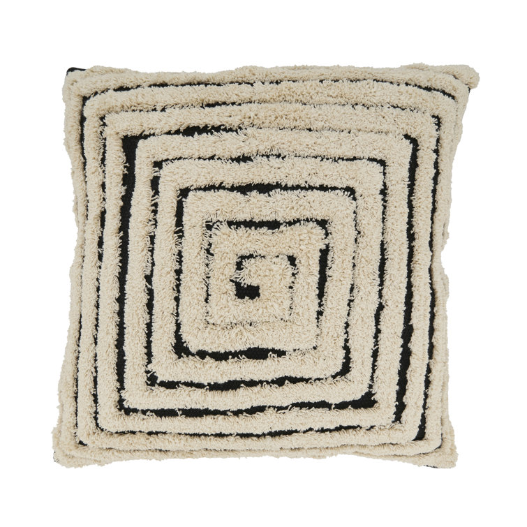 Geometric Harmony Black and Natural Cotton Tufted Throw Pillow