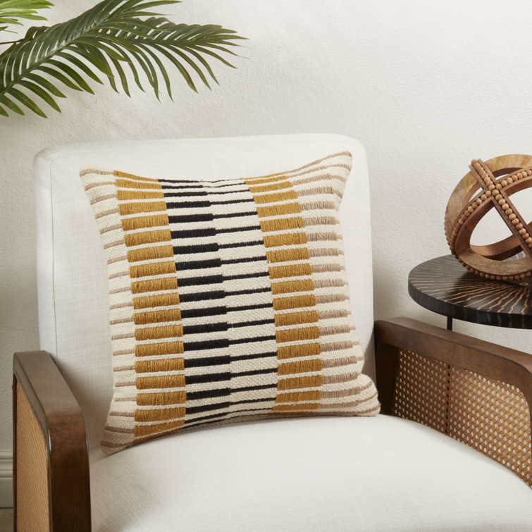 Reversible Striped Yellow and Black Down Filled Throw Pillow