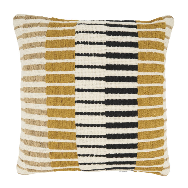 Reversible Striped Yellow and Black Down Filled Throw Pillow