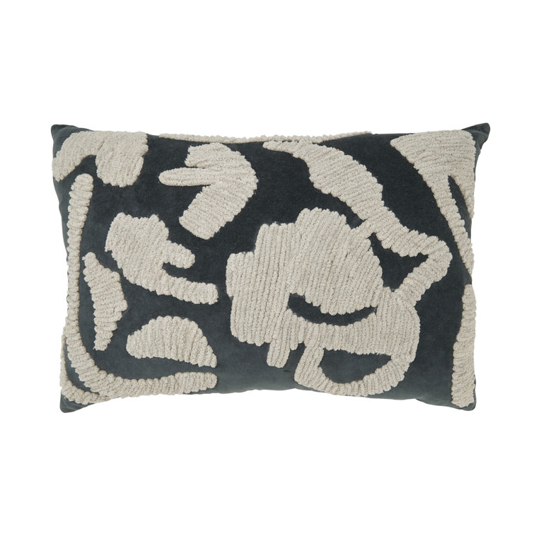 Luxe Embroidered Black and Beige Cotton Throw Pillow Cover