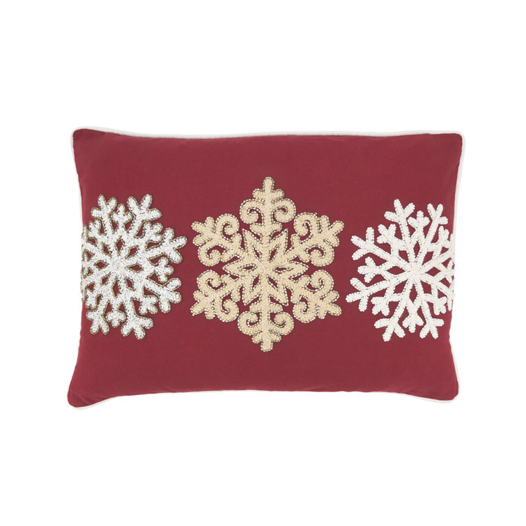 Red Cotton Trio Snowflake Embroidered Throw Pillow Cover