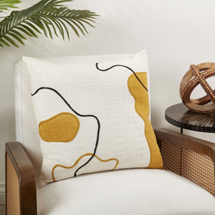 Artistic Flair Abstract Yellow and White Cotton Throw Pillow