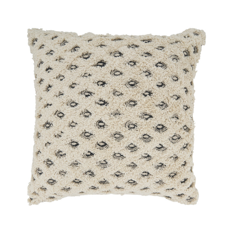 Natural Diamond Tufted Cotton Throw Pillow, 20" Square