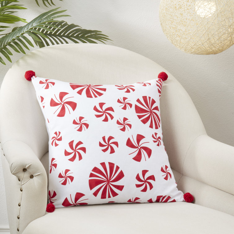 Candy Cane Dreams Red and White Cotton Throw Pillow Cover