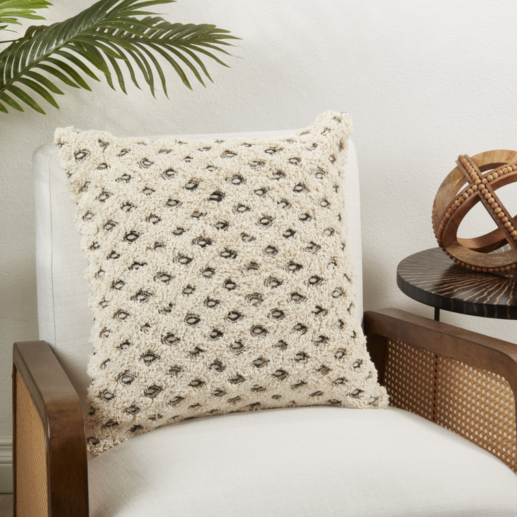 Natural Diamond Tufted Cotton Throw Pillow, 20" Square