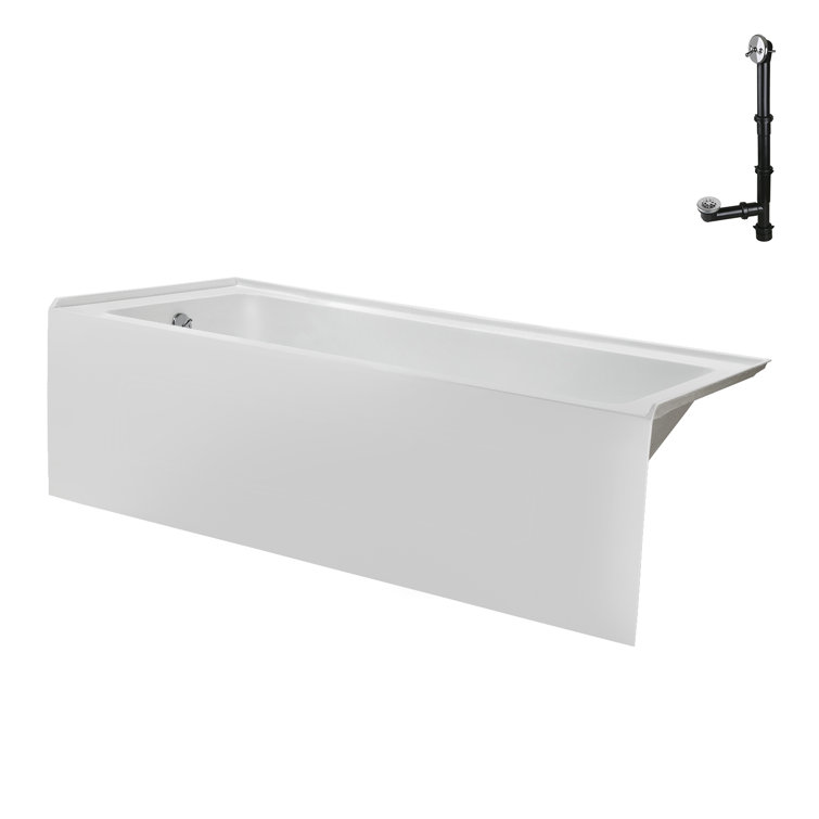 60-Inch Glossy White Acrylic Rectangular Alcove Bathtub with Polished Chrome Drain