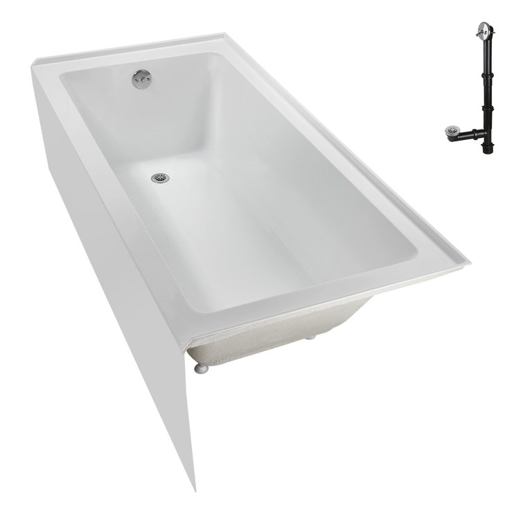 60-Inch Glossy White Acrylic Rectangular Alcove Bathtub with Polished Chrome Drain