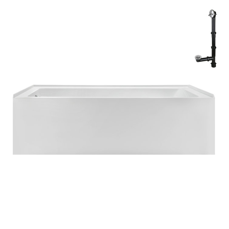 60-Inch Glossy White Acrylic Rectangular Alcove Bathtub with Polished Chrome Drain