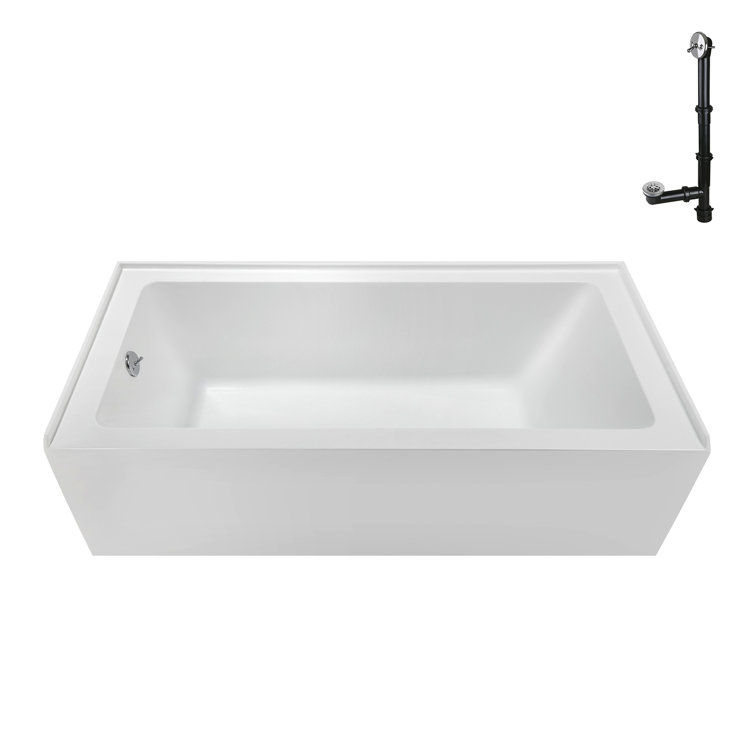 60-Inch Glossy White Acrylic Rectangular Alcove Bathtub with Polished Chrome Drain