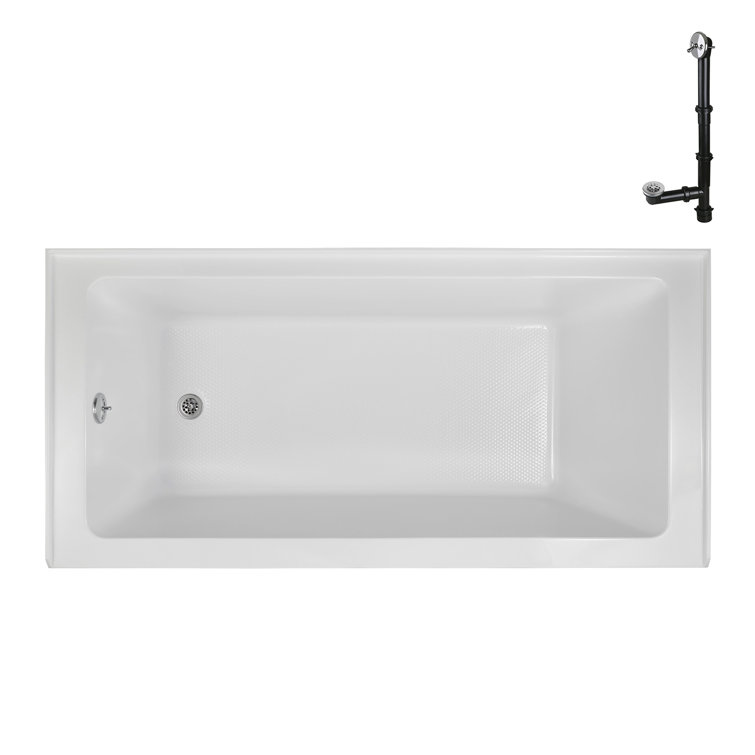 60-Inch Glossy White Acrylic Rectangular Alcove Bathtub with Polished Chrome Drain