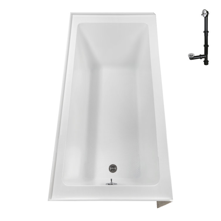 60-Inch Glossy White Acrylic Rectangular Alcove Bathtub with Polished Chrome Drain