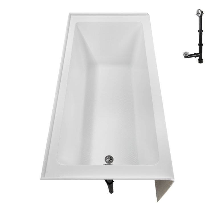 60-Inch Glossy White Acrylic Rectangular Alcove Bathtub with Polished Chrome Drain