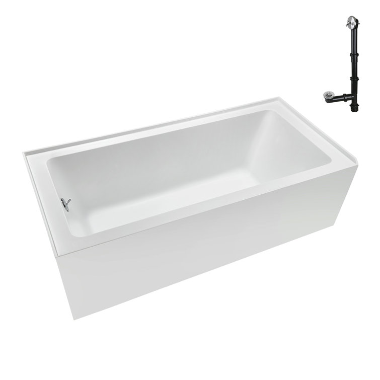 60-Inch Glossy White Acrylic Rectangular Alcove Bathtub with Polished Chrome Drain