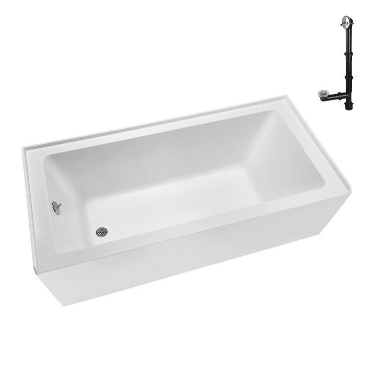 60-Inch Glossy White Acrylic Rectangular Alcove Bathtub with Polished Chrome Drain