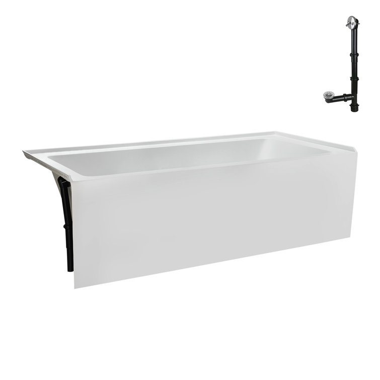 60-Inch Glossy White Acrylic Rectangular Alcove Bathtub with Polished Chrome Drain
