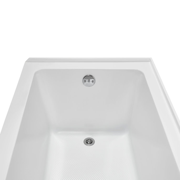 60-Inch Glossy White Acrylic Rectangular Alcove Bathtub with Polished Chrome Drain