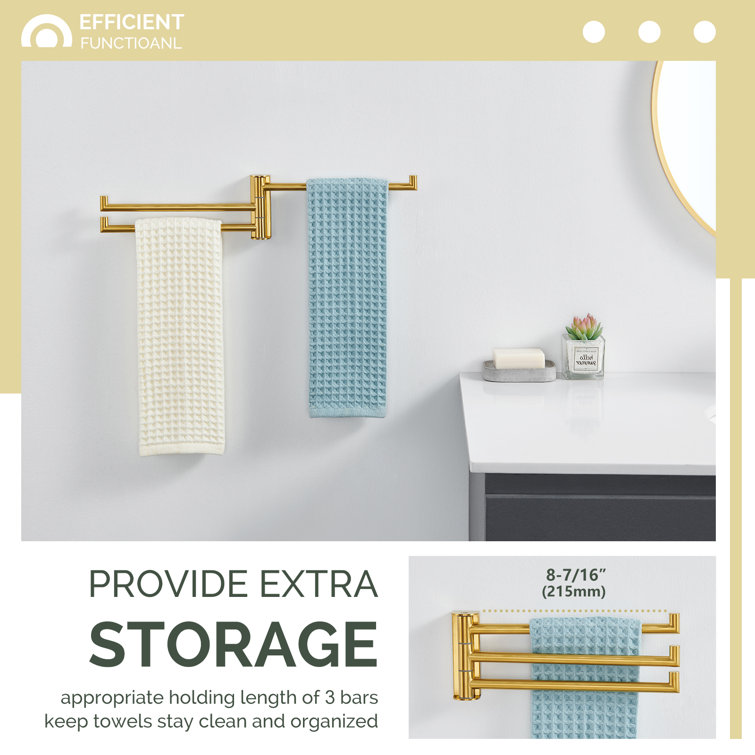 Matte Black Wall Mounted 3-Arm Swivel Towel Bar