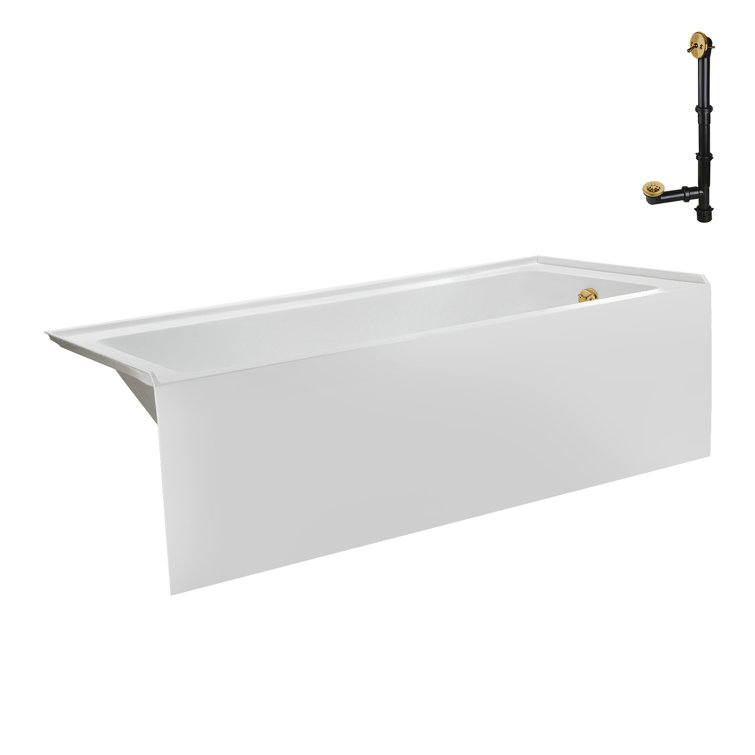 Glossy White Acrylic Alcove Bathtub with Brushed Gold Trim