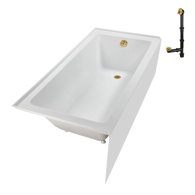 Glossy White Acrylic Alcove Bathtub with Brushed Gold Trim