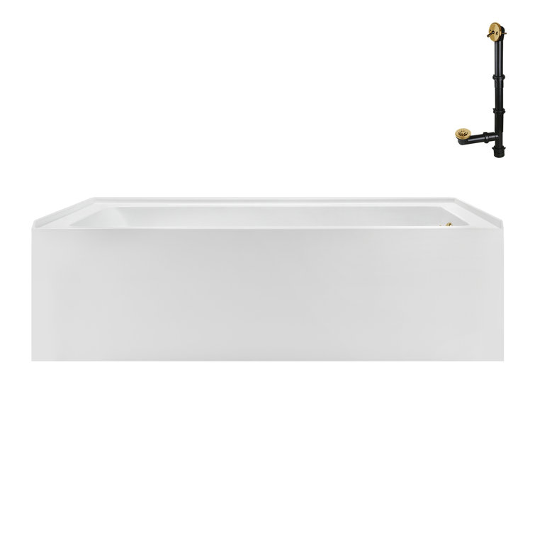Glossy White Acrylic Alcove Bathtub with Brushed Gold Trim