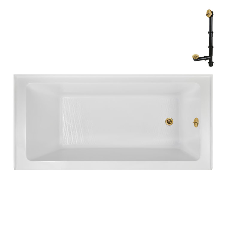 Glossy White Acrylic Alcove Bathtub with Brushed Gold Trim