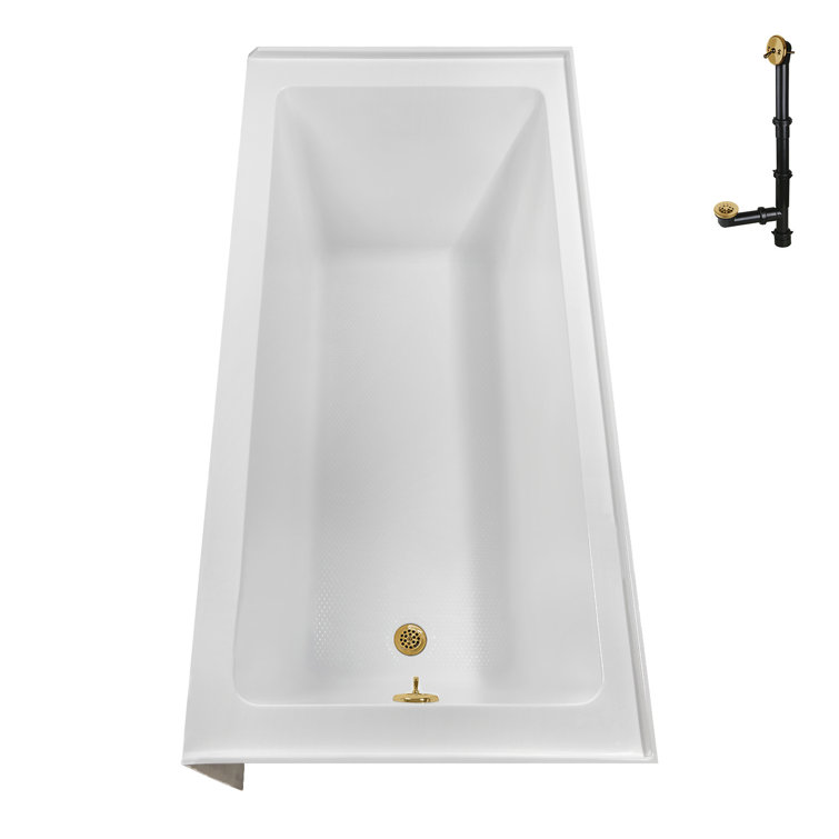 Glossy White Acrylic Alcove Bathtub with Brushed Gold Trim