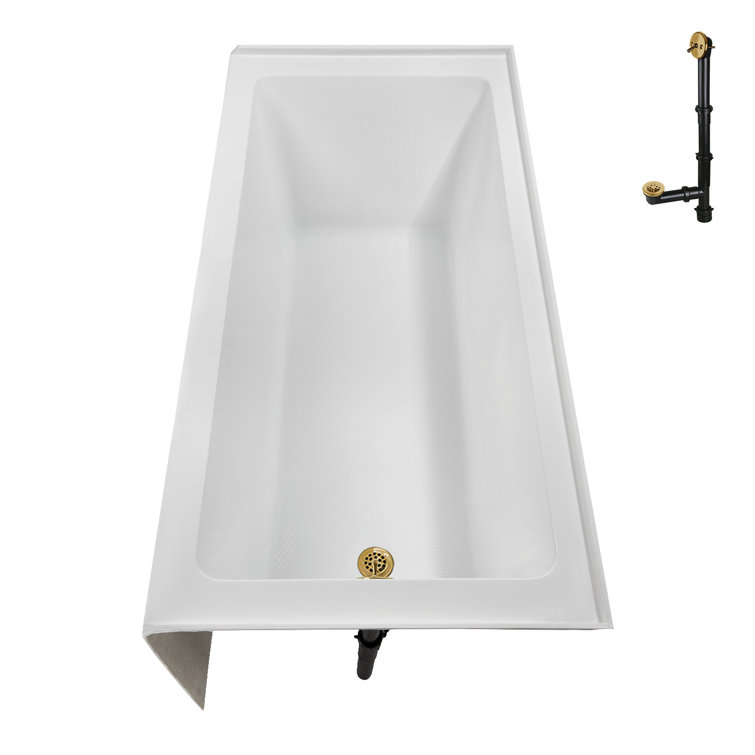 Glossy White Acrylic Alcove Bathtub with Brushed Gold Trim