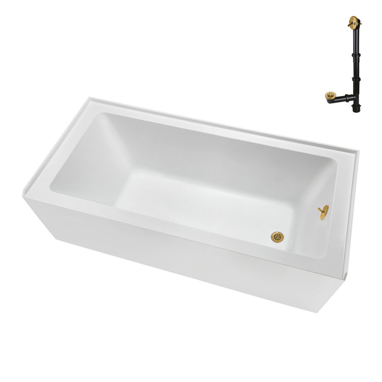 Glossy White Acrylic Alcove Bathtub with Brushed Gold Trim