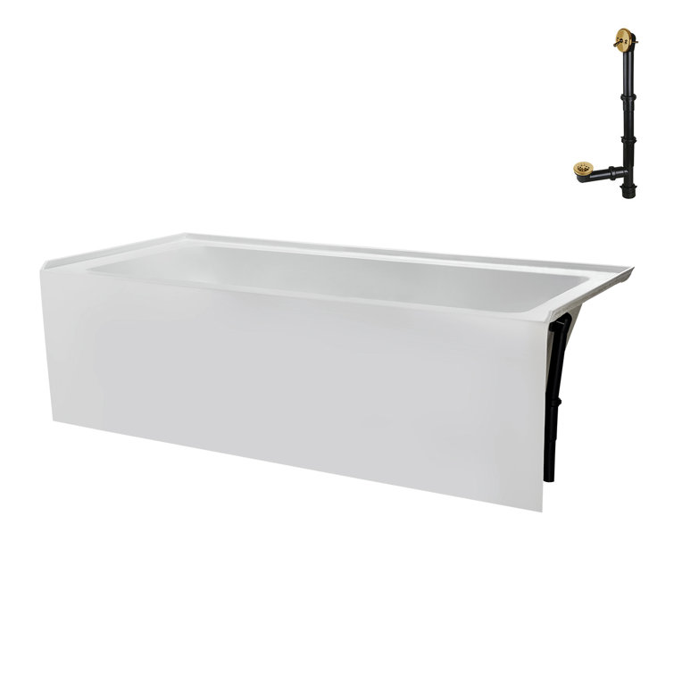 Glossy White Acrylic Alcove Bathtub with Brushed Gold Trim